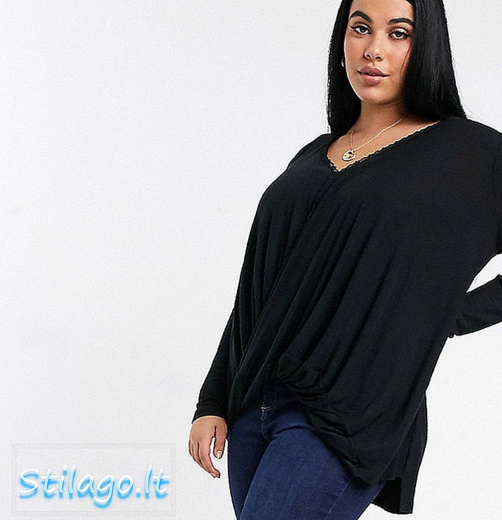 Vero Moda Curve wrap t-skjorte med blonder trim detaljer i svart