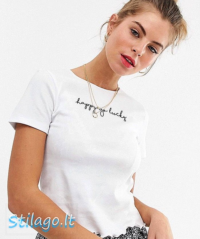 „New Look happy go“ laimingo šūkio marškinėliai balta