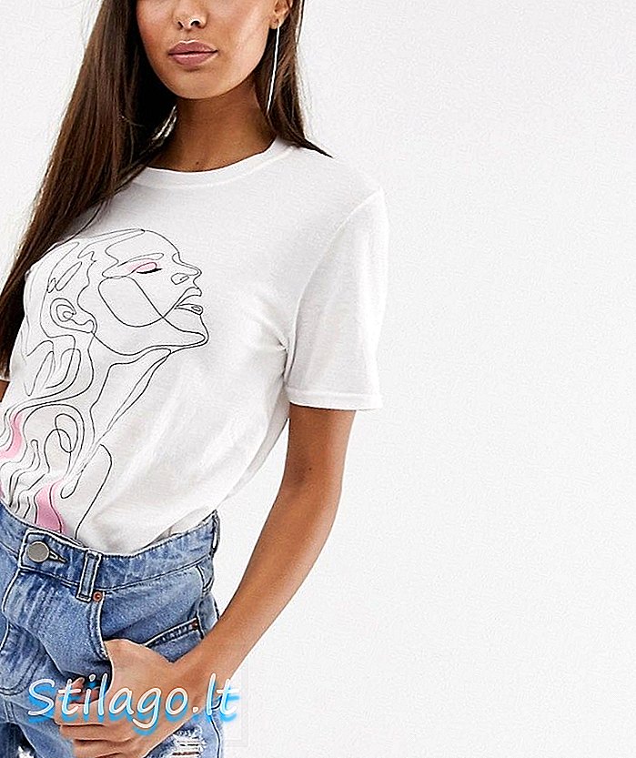 T-shirt Boohoo con stampa scribble face in bianco
