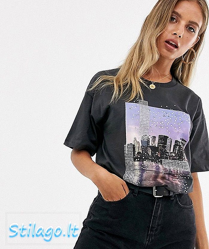 ASOS DESIGN t-shirt med fotografisk motiv og hotfix-Grå