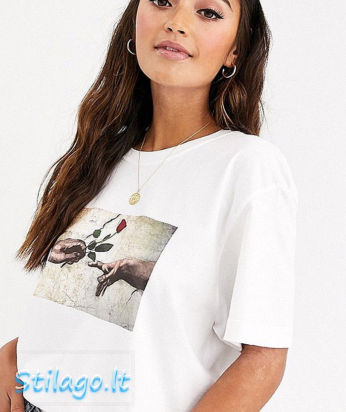 Organik Pamuk-Beyaz gül grafikli Daisy Street rahat t-shirt
