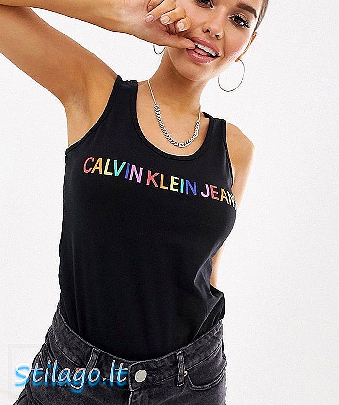 Calvin Klein Jeans Gökkuşağı Logo Yelek Üst-Siyah