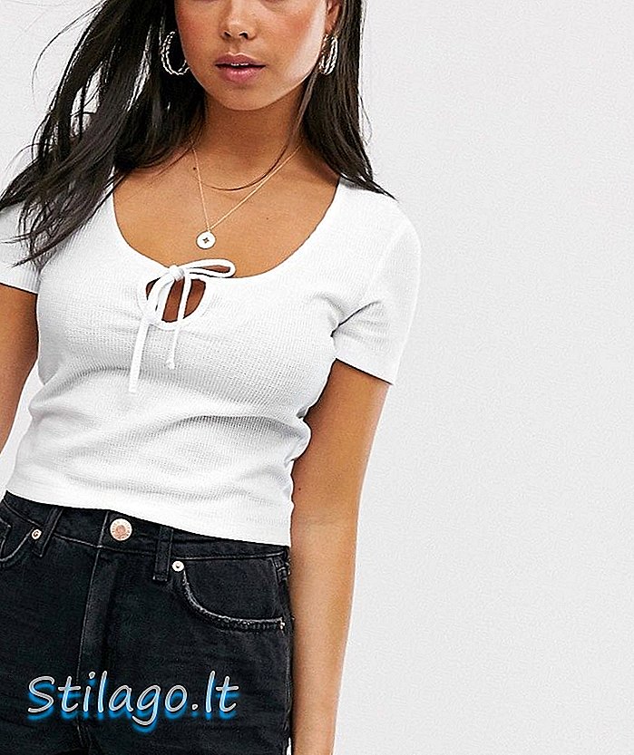 Miss Selfridge T-Shirt mit Schlüssellochausschnitt in Weiß