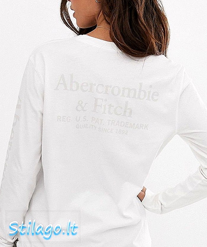Tricou cu mâneci lungi Abercrombie & Fitch cu logo-ul cu mânecă în alb