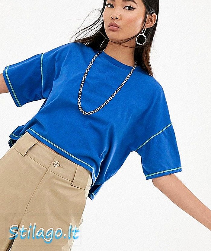 ASOS DESIGN predimenzionirana majica s dugim rubom u kobaltu s kontrastnim šavovima-plava