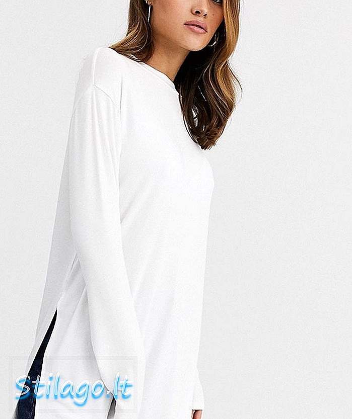 Vrh ASOS DESIGN z dolgimi rokavi v teksturirani majici v beli barvi