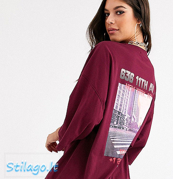 T-shirt oversize Missguided Tall con grafica posteriore in rosso bordeaux