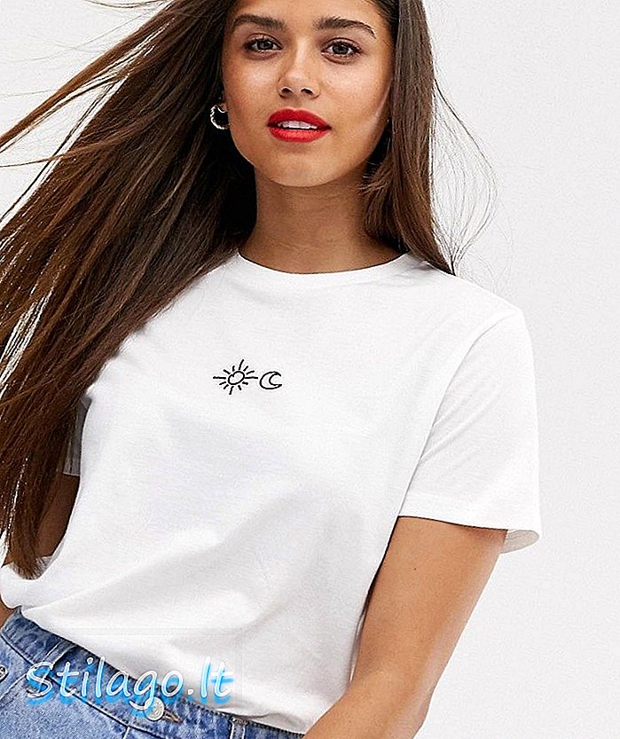 Тениска ASOS DESIGN с мъничко слънце и луна в органичен памук-Бяло