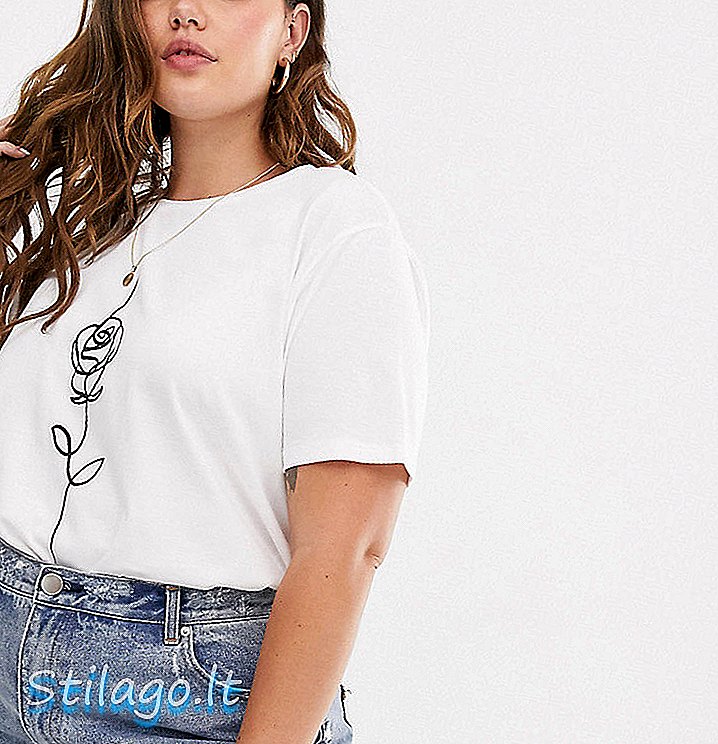 ASOS DESIGN Curve T-shirt met schetsmatig rozenmotief van biologisch katoen-wit