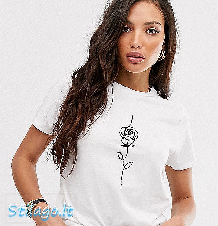 עיצוב ASOS חולצת טריקו גבוהה עם מוטיב ורדים משורטט בצבע כותנה אורגני