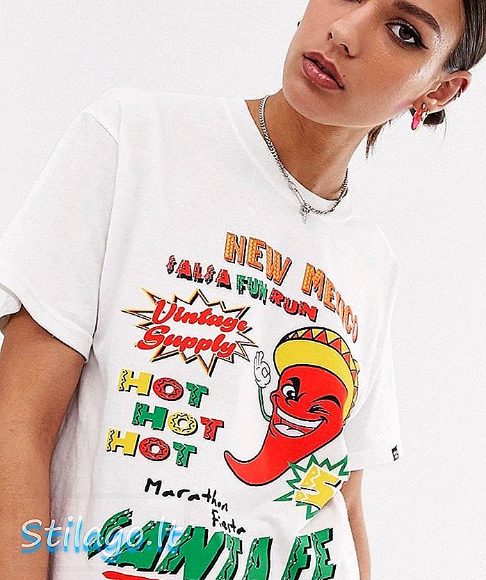 „Vintage Supply“ atsipalaidavę marškinėliai su nauja meksikos grafika - balta