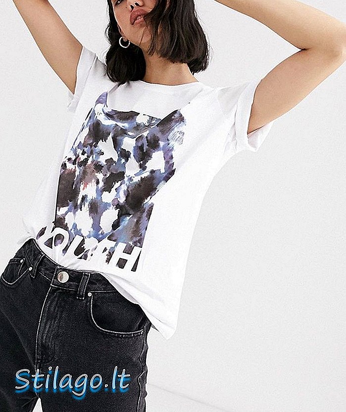 Родна младежка спокойна тениска с абстрактен размазан печат-Бяла