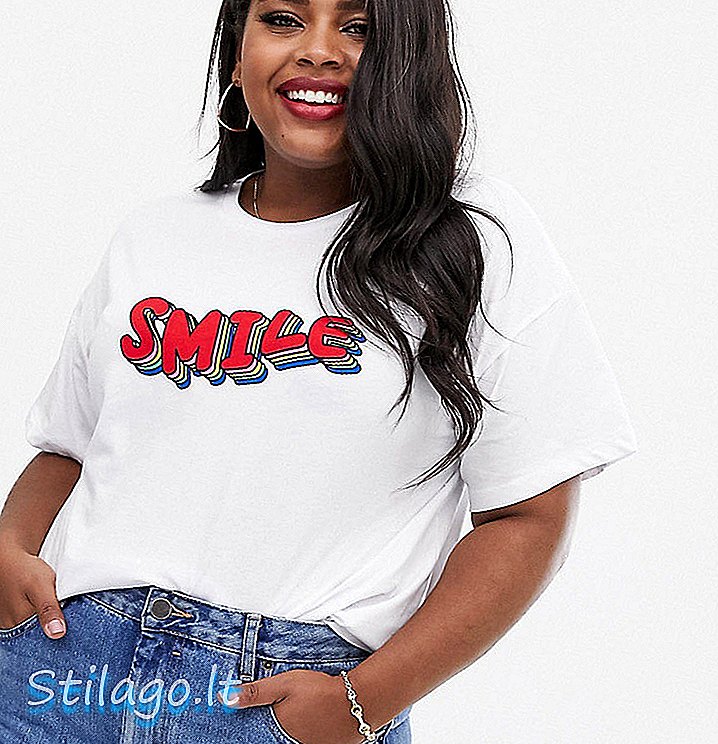 ASOS DESIGN Curve-t-shirt med staplad leende-tryck-vit