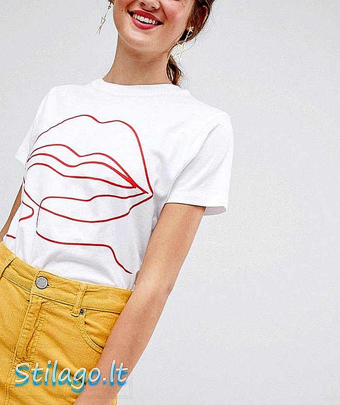 ASOS डिजाइन टी-शर्ट के साथ स्क्रिबल होंठ प्रिंट-सफेद
