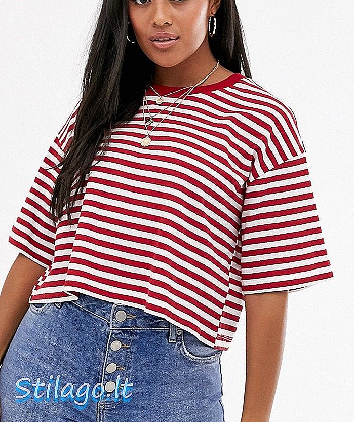 ASOS DESIGN - T-shirt boxy à rayures rouges délavées - Blanc
