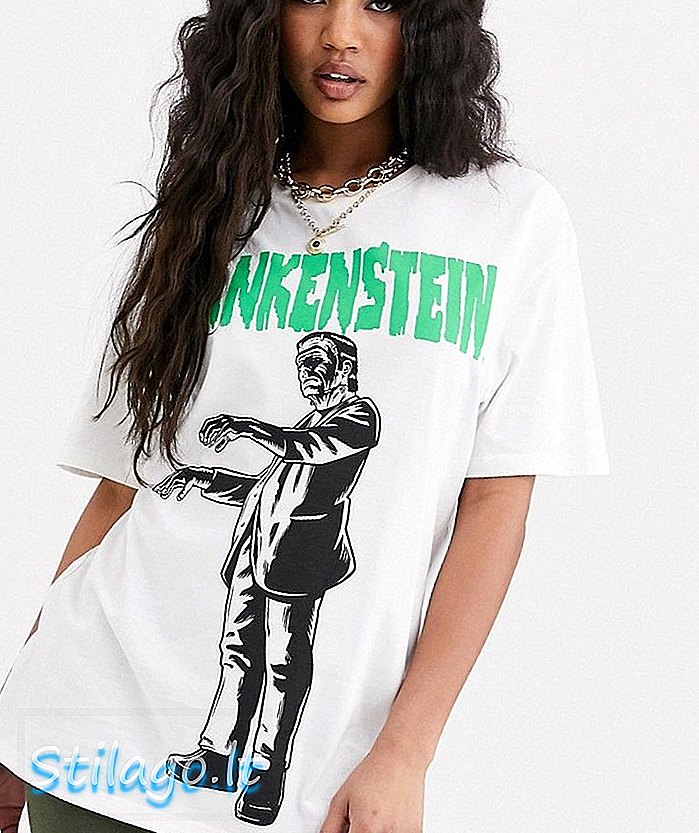 Frankenstein 프린트 화이트의 크리미널 데미지 x 몬스터 오버 사이즈 티셔츠