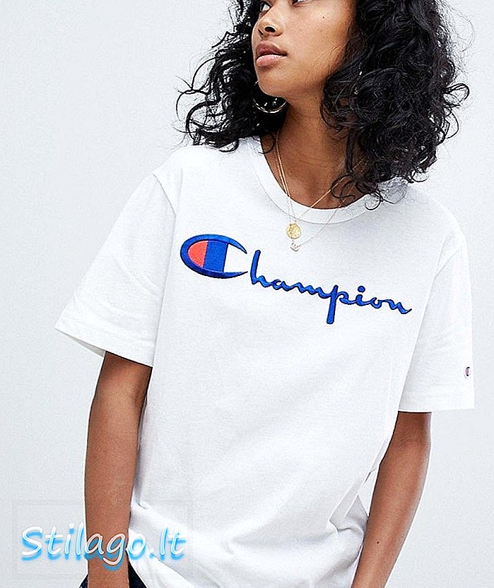 T-shirt oversize Champion com trama reversa e logotipo frontal-Branco