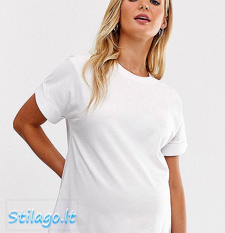ASOS DESIGN Kaos kebesaran untuk ibu hamil dengan lengan roll berwarna putih