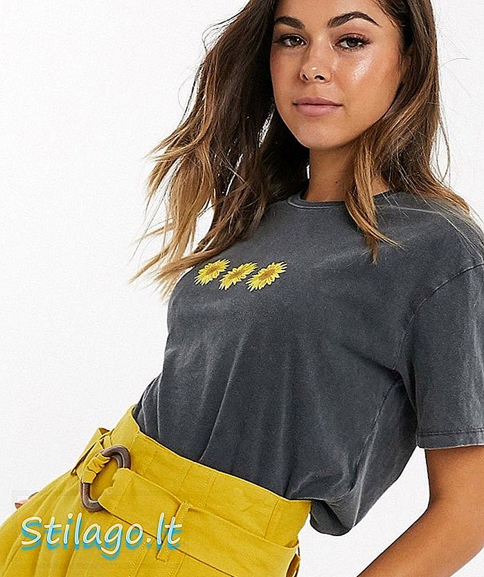 Koszulka z motywem słonecznika New Look w szarym kolorze kwasowym