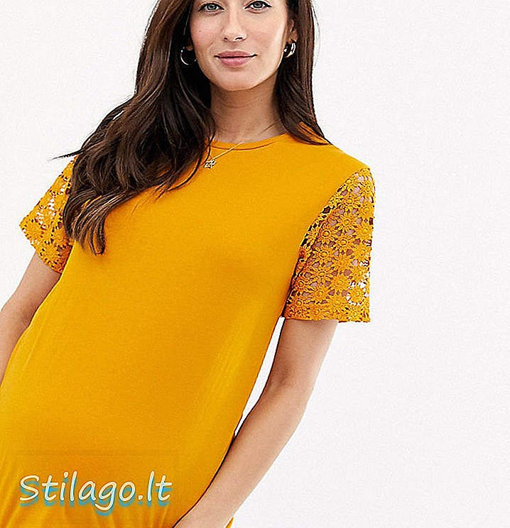 Желтая футболка для беременных с кружевным рукавом ASOS DESIGN