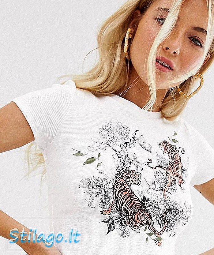 Bershka tiger tryck t-shirt i vitt