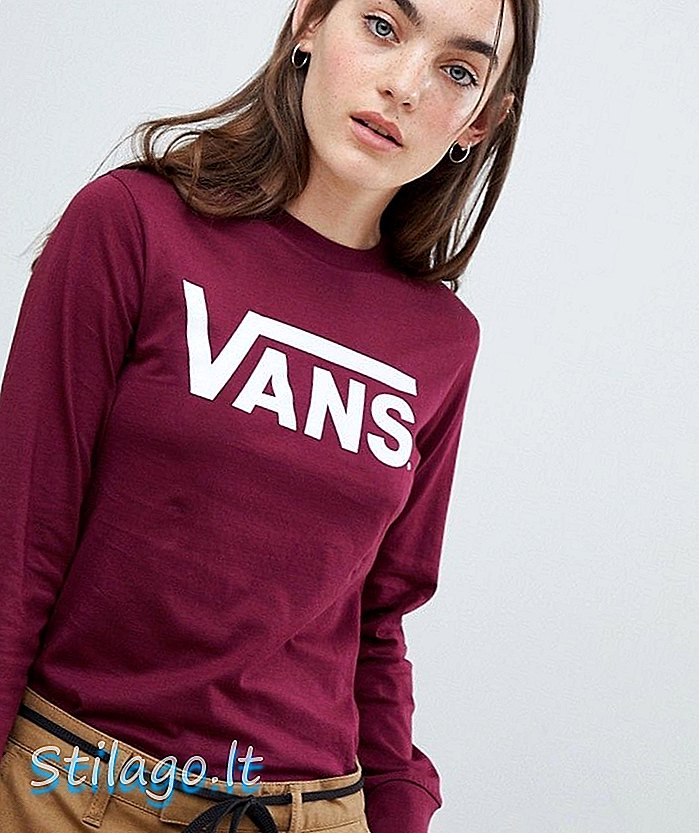 T-Shirt a maniche lunghe con logo classico bordeaux Vans-Rosso