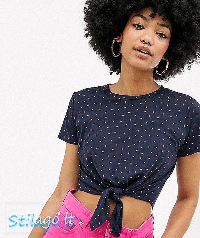 Μπλουζάκι Monki Polka Dot Knot στο Navy-Multi