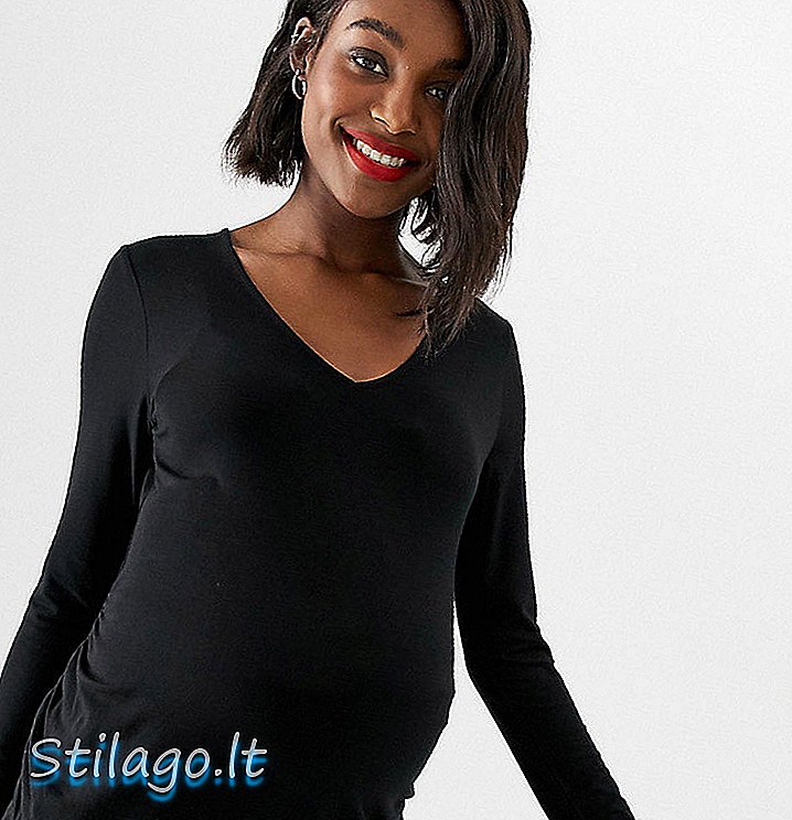 Top de maternidad con manga larga y escote en pico con pliegues en negro de ASOS DESIGN