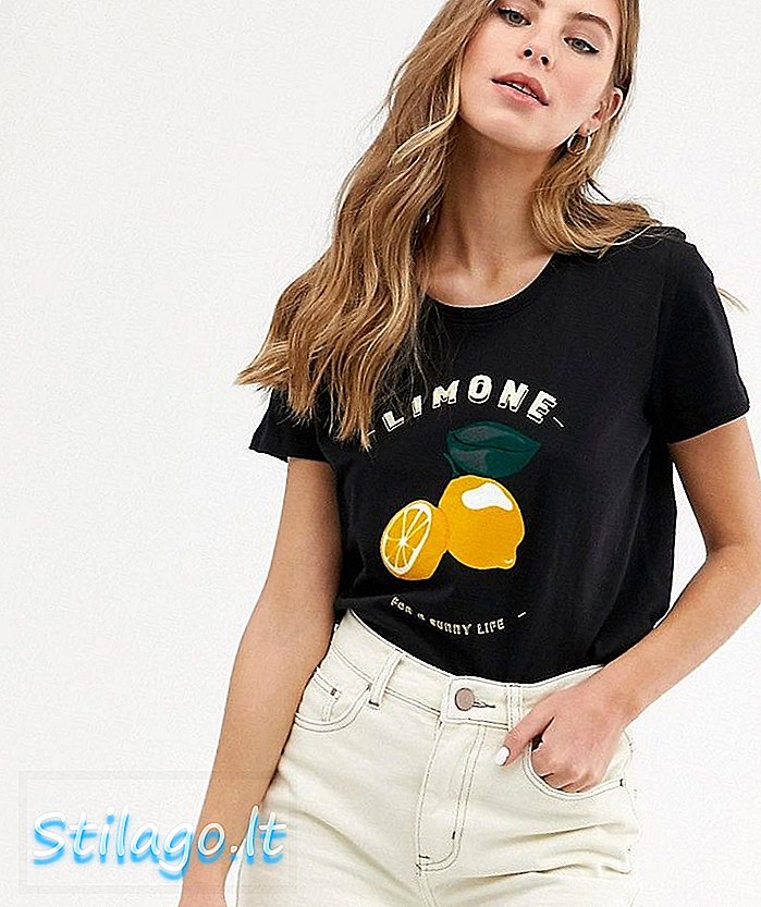Pimkie T-Shirt mit Zitronenmotiv in Schwarz