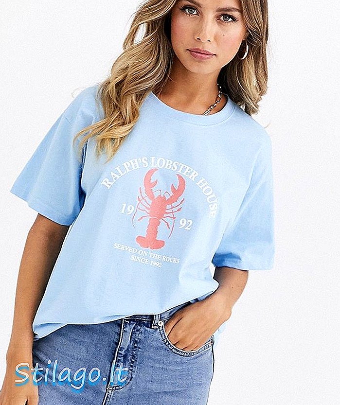 Daisy Street avslappnad t-shirt med hummertryck-blå