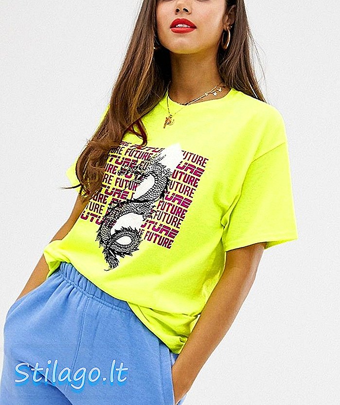 T-shirt oversized Daisy Street com gráficos de dragão-Amarelo