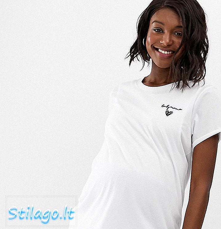 ASOS DESIGN تي شيرت للأمهات المرضعات مع Embroiderd Baby Mama-White