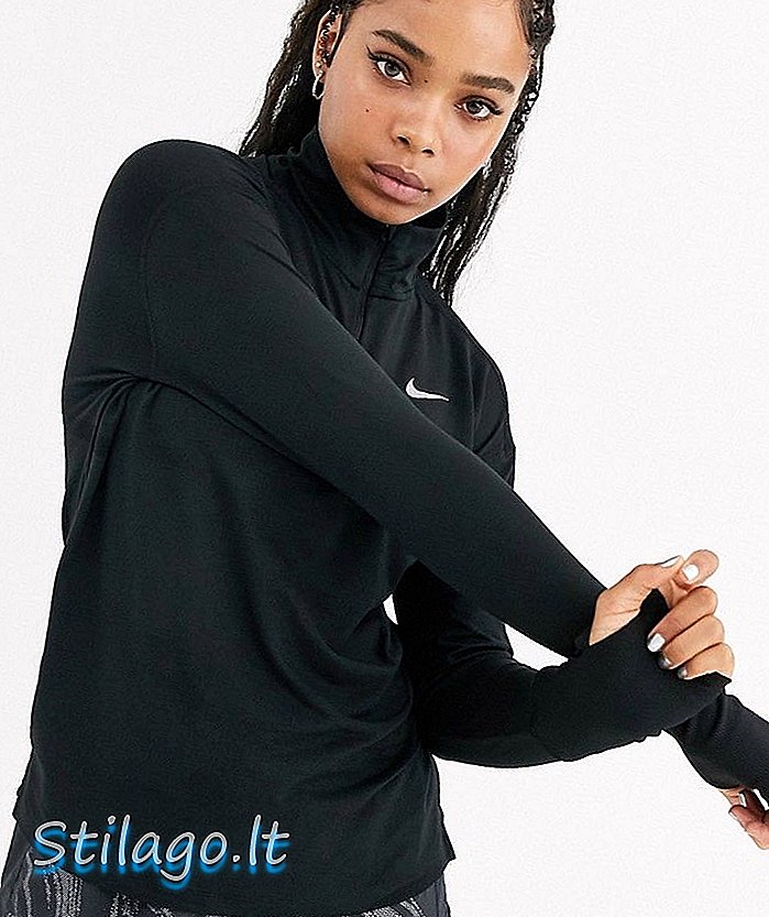 Nike Running element เสื้อแขนยาวซิปครึ่งตัวสีดำ