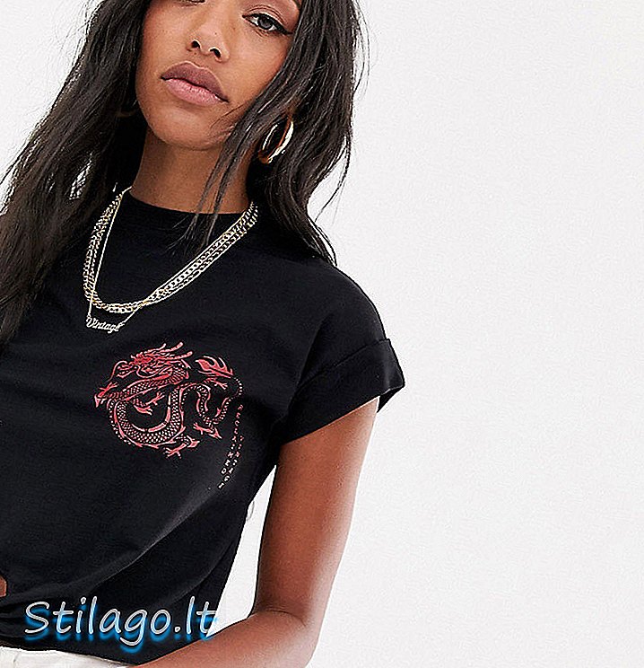 Възстановена Винтидж вдъхновена тениска с възел отпред и драконов принт-Розов