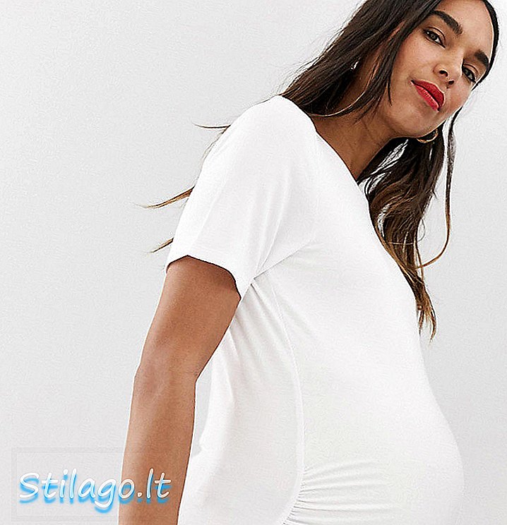 ASOS DESIGN T-shirt med lång rad för moderskap med ruching detalj i vitt