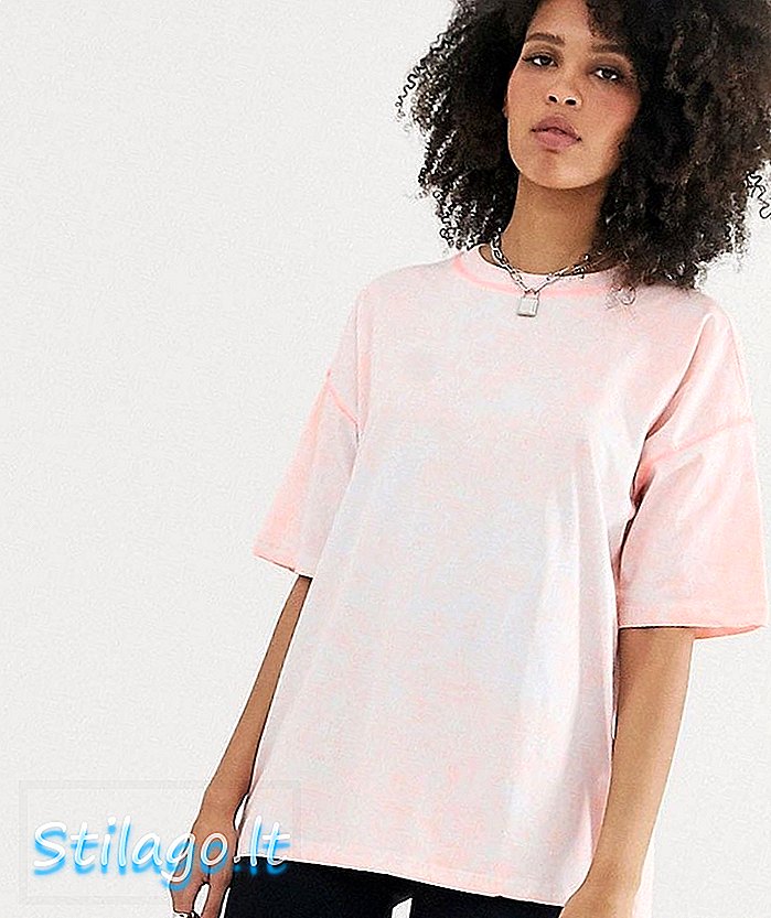 ASOS DESIGN - T-shirt oversize délavé à l'acide avec surpiqûres contrastées - Rose