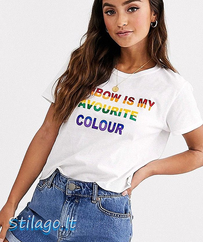 T-shirt court Daisy Street avec slogan arc-en-ciel-Blanc