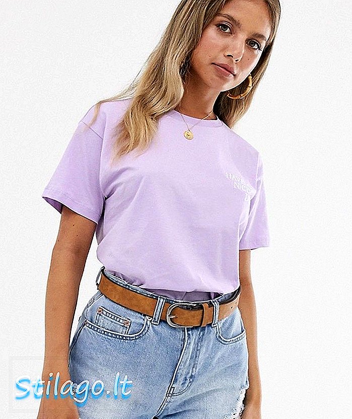 Koszulka ASOS DESIGN z emboridery ma miły dzień - fioletowy