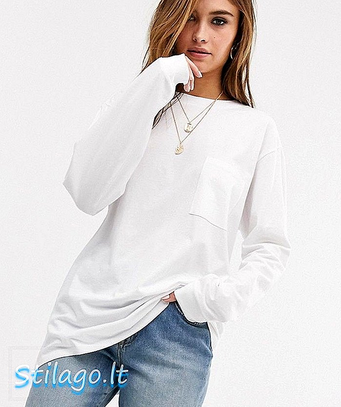 ASOS DESIGN - T-shirt oversize con dettaglio tasca in bianco