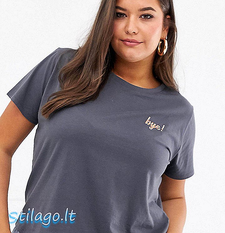 T-shirt ASOS DESIGN Curve dengan motif bye bersulam-Grey
