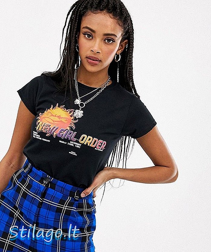 New Girl Order skrita majica z retro sončnim logotipom-črna