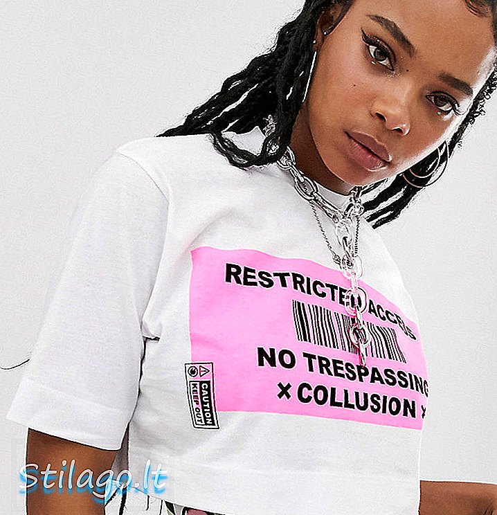 T-shirt cropped COLLUSION con stampa neon bianco