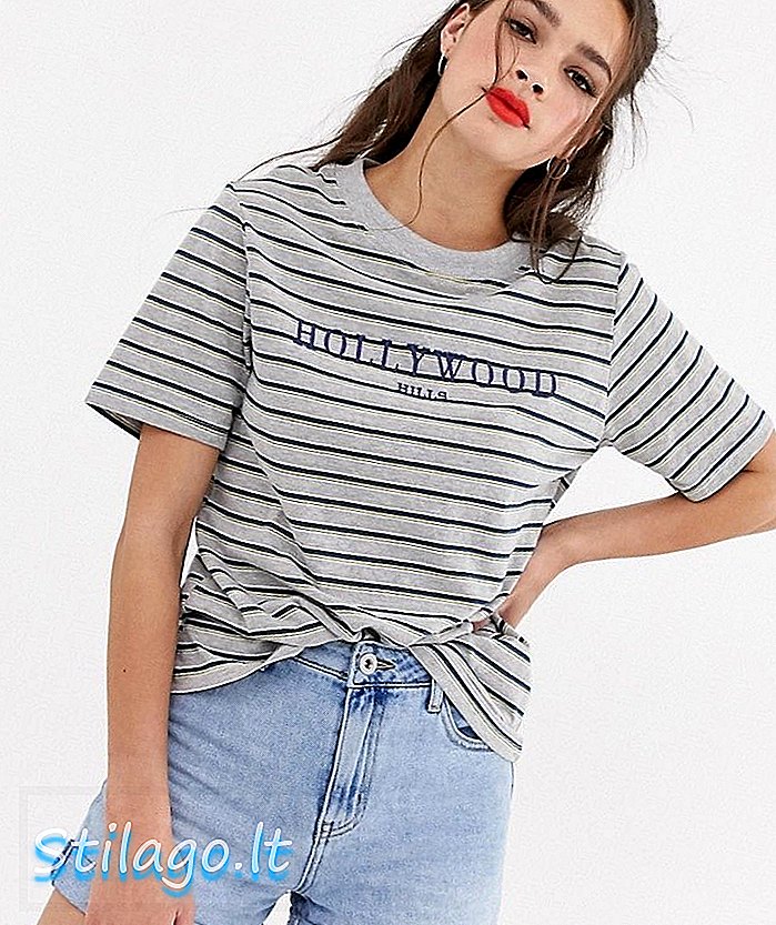 T-shirt oversize Daisy Street à rayures avec des graphismes hollywoodiens-Multi
