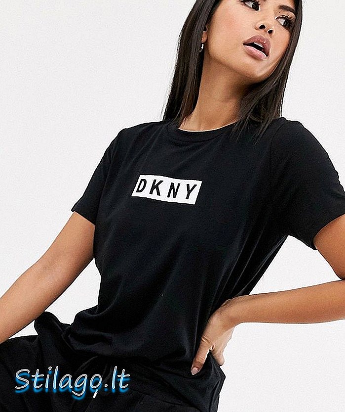 Kaos DKNY dengan logo kotak-Hitam
