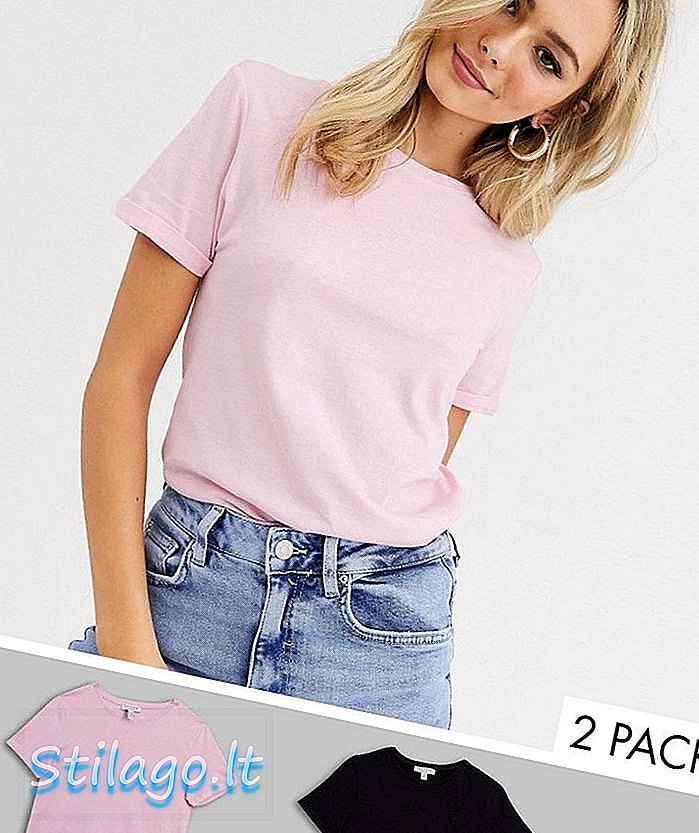 T-shirt New Look con maniche a rullo in confezione da 2 in rosa e nero-Multi