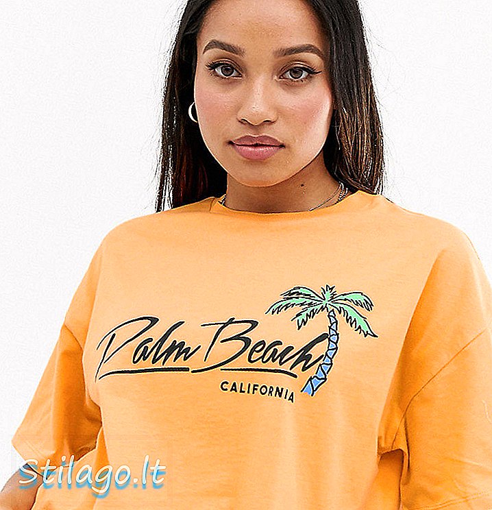 ASOS DESIGN Petite t-shirt i vask med palm beach-motiv-Orange
