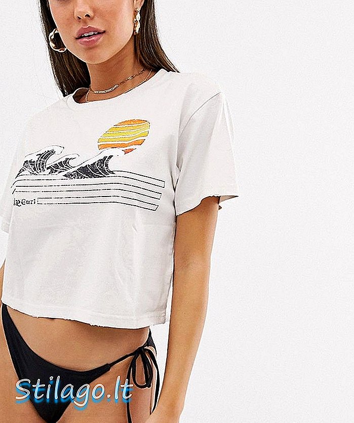 Rip Curl Wave Lines kaos crop pantai berwarna putih dengan detail tertekan