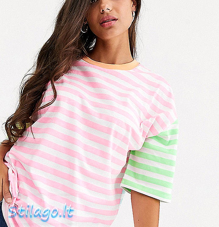ASOS DESIGN Tall - T-shirt oversize à rayures découpées fluo - Multi