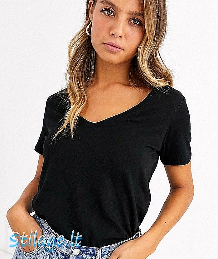 Organiczna koszulka z dekoltem w szpic New Look w kolorze czarnym
