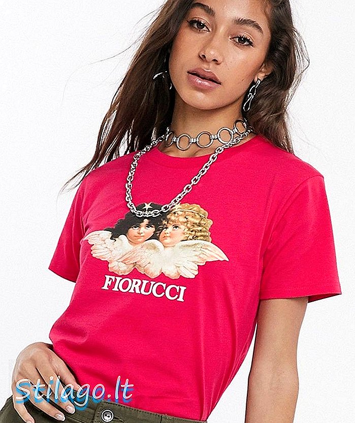 Fiorucci vintage engle t-shirt i rubinrød